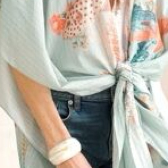 ARATTA SILENT JOURNEY Bohemian Blue Orange Kimono Floral Print‎ OS Coverup Swim - Picture 9 of 9